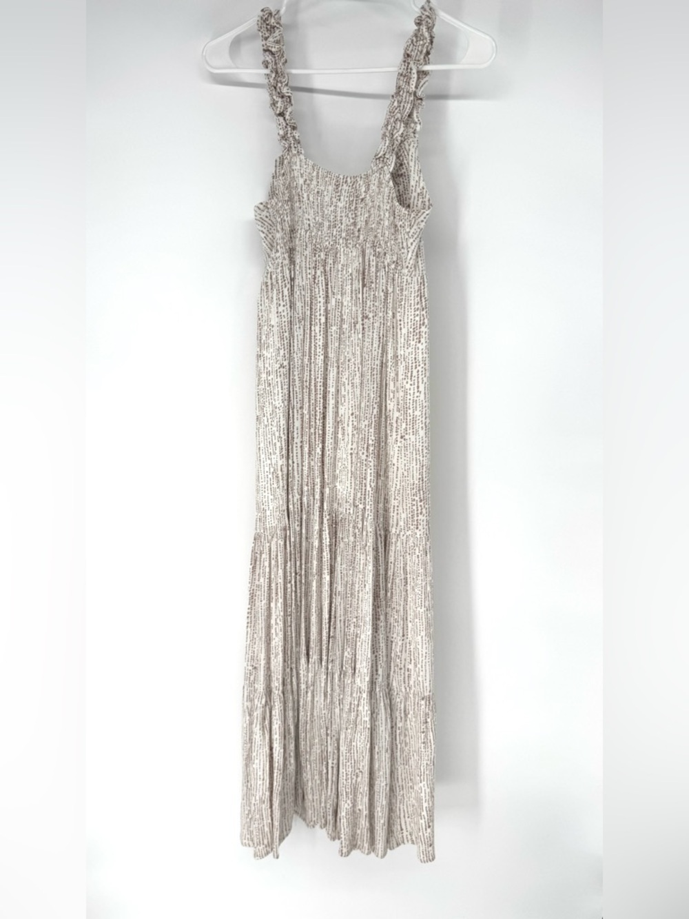 Endless Blu. Boho whimsy cottagecore smocked back. Brown and cream maxi dress. - Picture 5 of 9